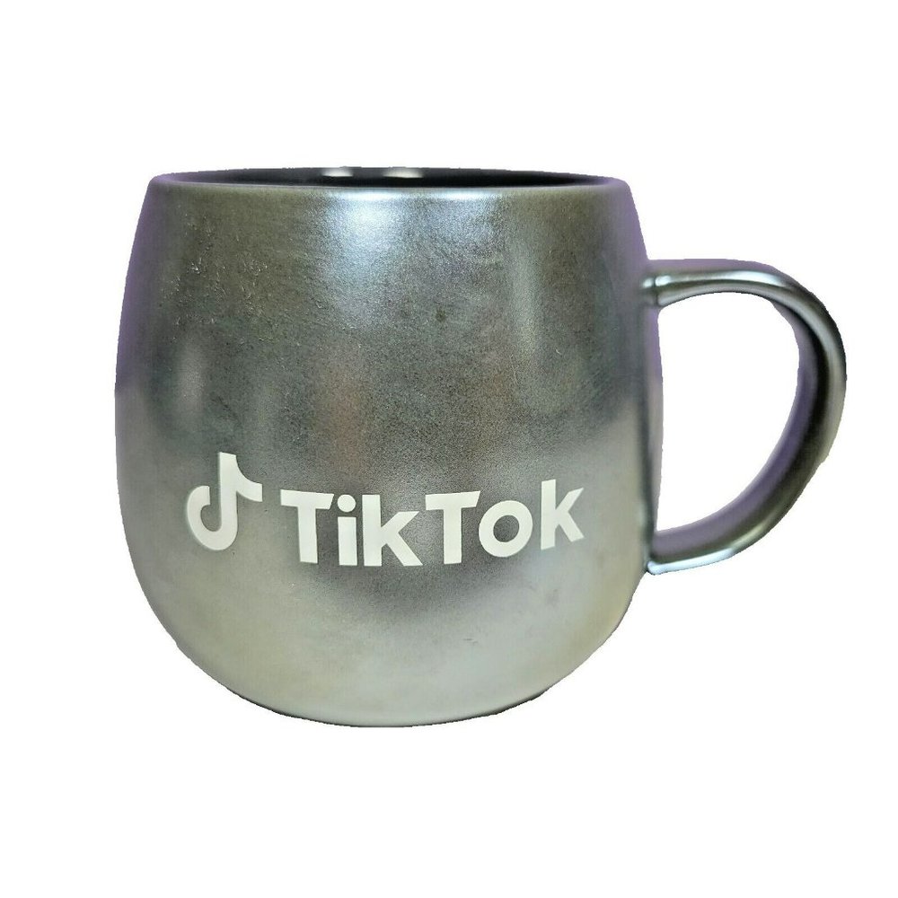 TikTok Coffee Cup Mug Spellout Logo Gray Silver Ombre 8oz